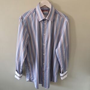 NWOT Robert Graham L Retro Contemporary Eclectic Striped Flip Cuff Dress Shirt